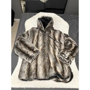 Vintage Alpine Studio Faux Fur Jacket Women's Large Gray Brown USA Made